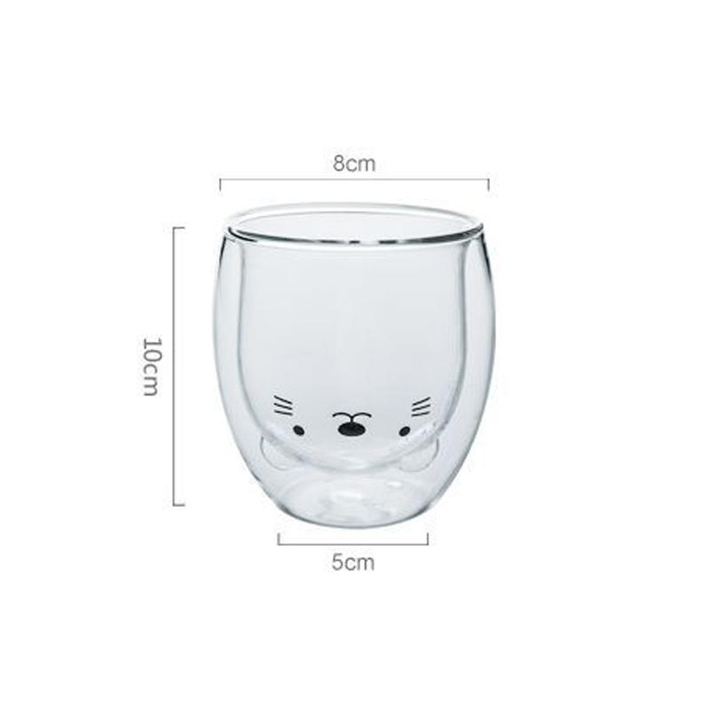 300ml Creative Double Wall Glass Mug Cute Beer Milk Coffee Cup Bear Cat Dog Animal Double-layer Glass Mug Valentine's Day Gift