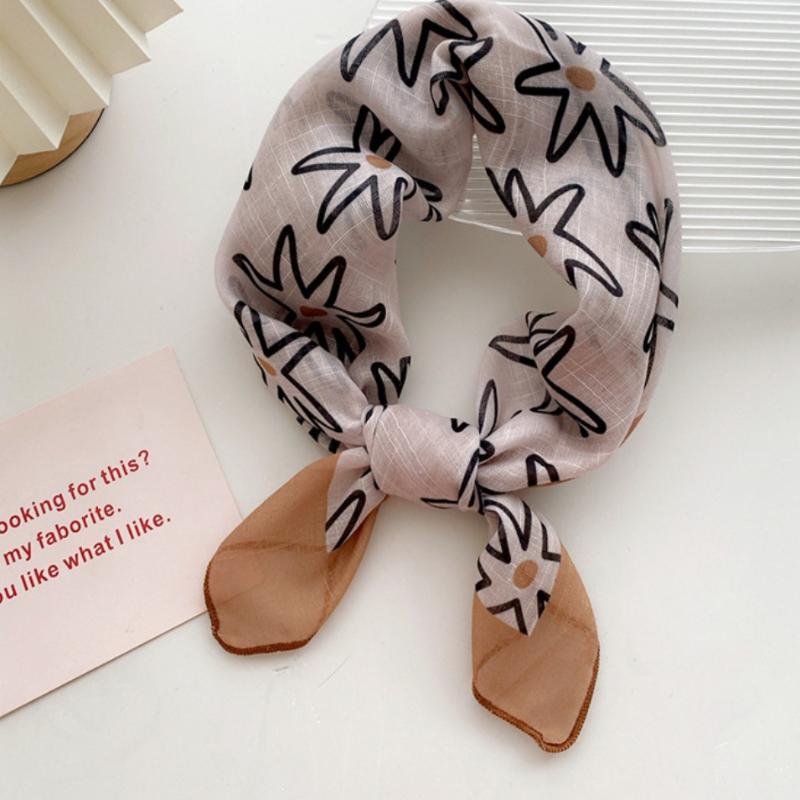 58cm Cotton Linen Women's Scarf Fashion Print for Hair and Neck Square Design