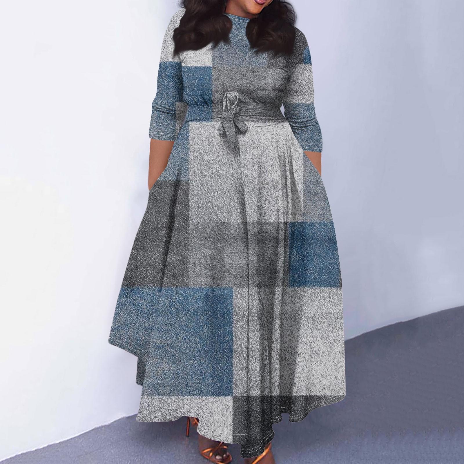 

Женское повседневное модное свободное платье большого размера с цветочным принтом и круглым вырезом, рукавами три четверти, карманами и бретелями XXL