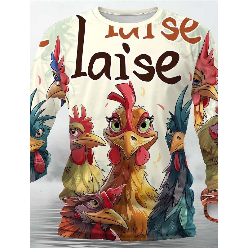 Spring and Autumn Round Neck 3D Cute Animal Printed Top Fashionable Casual Long Sleeved Men's T-shirts