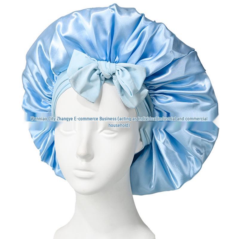 Satin Ribbon Round Silk Sleep Cap with Bowknot: Wide Brim Hair Care and Bath Hat