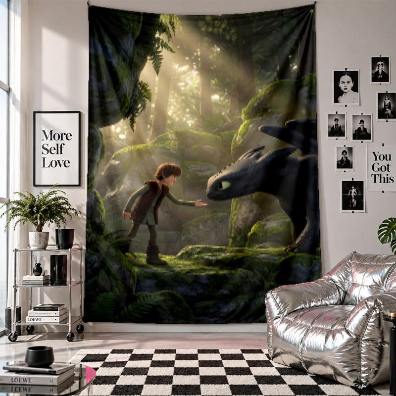 Wall TapestryHow to Train Your Dragon Art Hanging Cloth Decorative Background Cover for Room Decoration