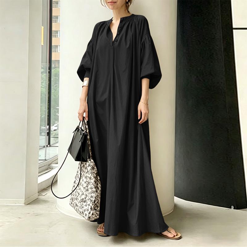 ZANZEA Women Casual Round Neck Long Sleeve Solid Color Loose Long Dress 3XL