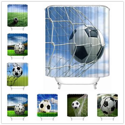 Fußball Duschvorhang Fußball Sport Thema Wasserdicht Badezimmer Polyester Stoff Badewannenvorhang mit Haken für Heimdekoration