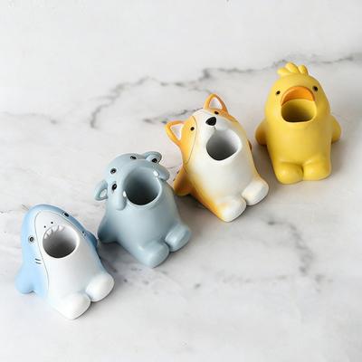 Yousheng Cute Animal Toothbrush Holder Funny Resin Pen Holder Mini Animal Single Tooth Brush Stand Bathroom Organizer for Washroom Vanity Countertop