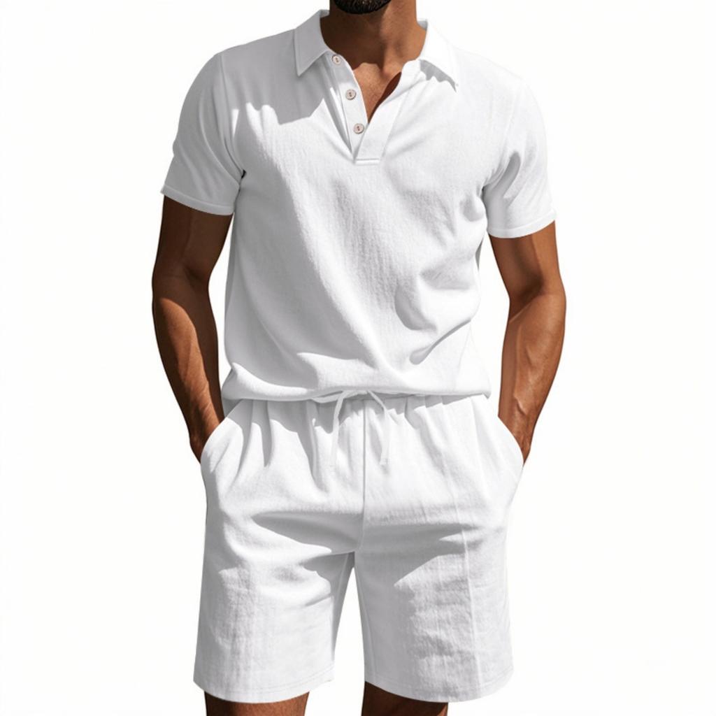 Men's 2 Pieces Linen Set Summer Beach Outfits Casual Short Sleeve Shirts And  Vacation Shorts