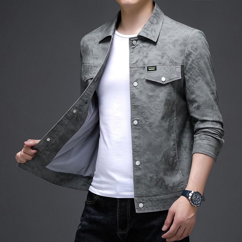 

Spring and Autumn New Jacket Men s Korean Style Handsome Lapel Thin Jacket Casual Trendy Top L сірий колір
