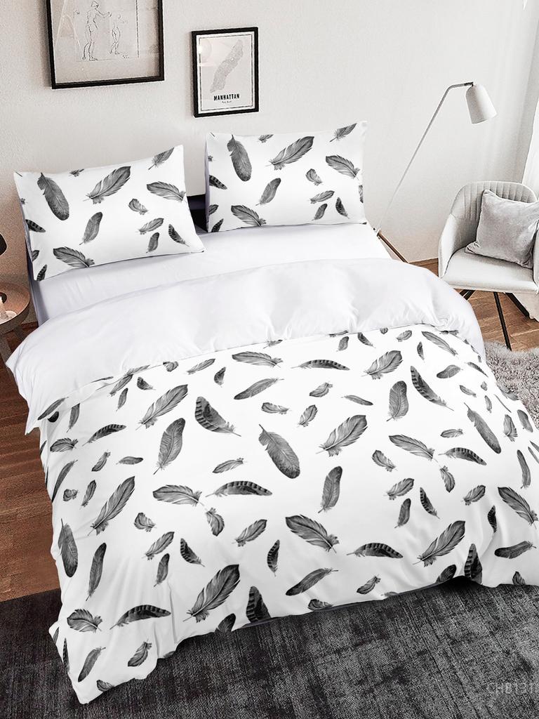 Simple And Fresh Three-Piece Set Thousand Birds Plaid Kit Quilt Cover Bedding