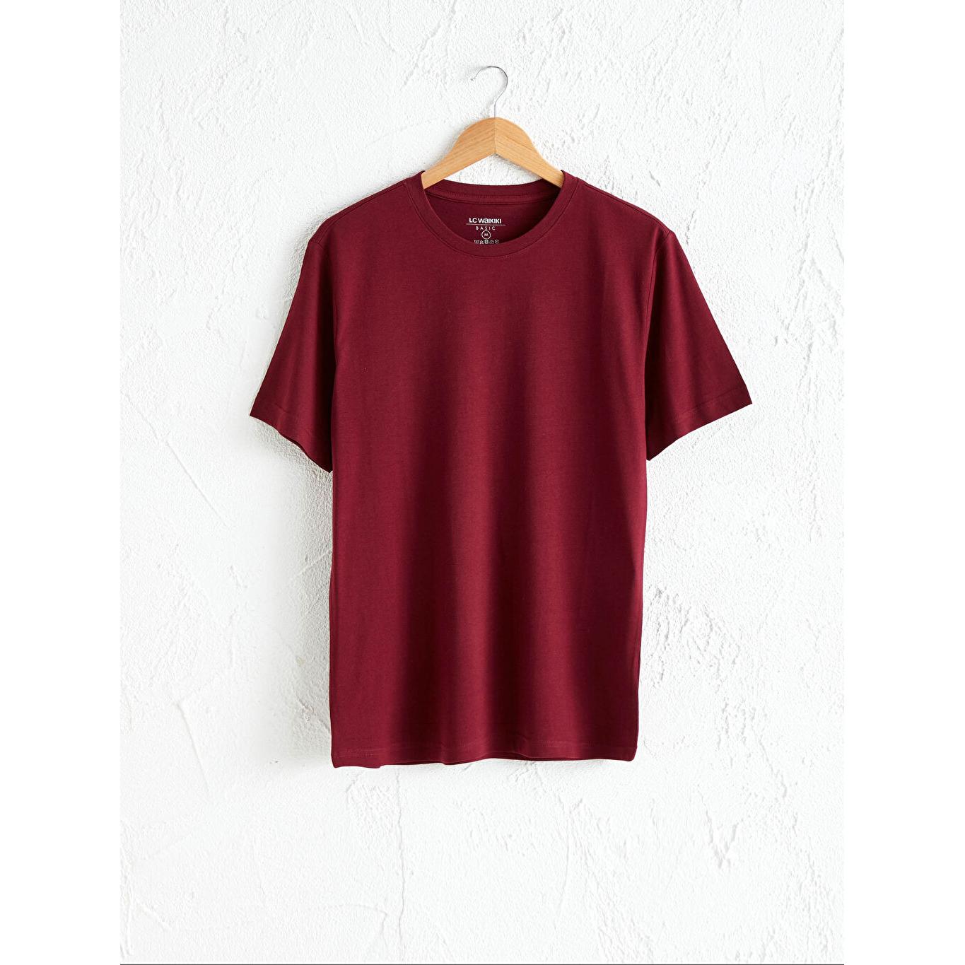 

Круглый вырез Базовая хлопковая футболка с короткими рукавами Бордовый Красный