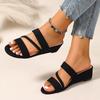 Black Wedges Sandals for Women 2025 Summer Fashion Round Head Open Toe Buckle Sandals Casual Comfortable Female Shoes