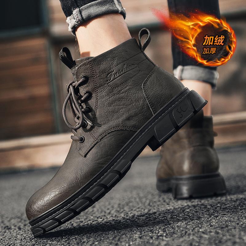 Martin Stiefel neue Herbst High-Top Britischer Stil Mid-Top Lederschuhe Plateau Schwarze Stiefel