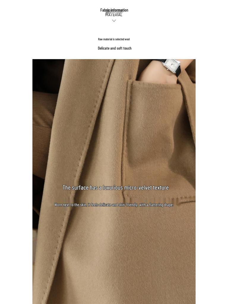 Women's Extra Long Double-Sided 100% Wool Coat with Belt for Autumn and Winter