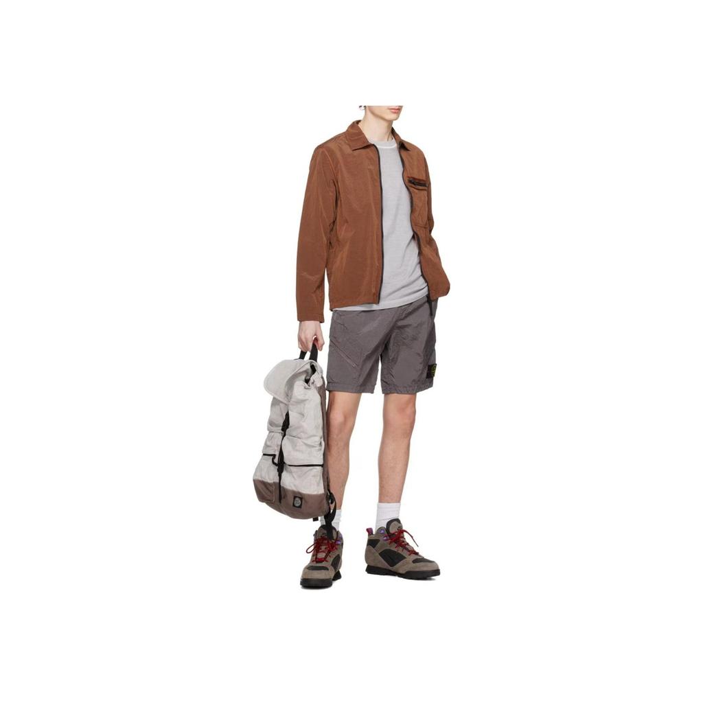 STONE ISLAND Ss24 Nylon Metal Solid Color Polo Collar Single Pocket Logo Long Sleeve Jacket Men Jackets Red-Brown 801511219-V0013