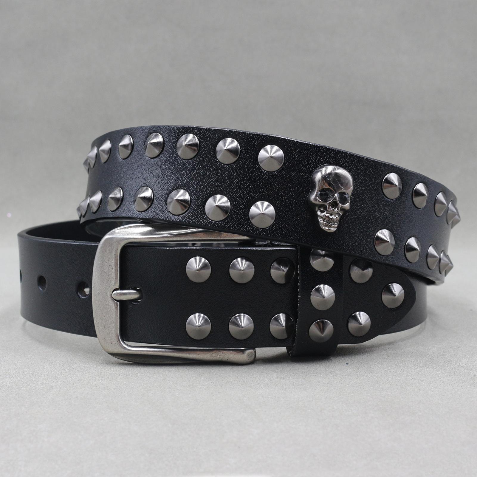 

Мужской и женский нейтральный панк-ремень из коровьей кожи, ремень с заклепками-черепами, европейская и американская индивидуальность, уличный, неформальный, нишевый 125cm