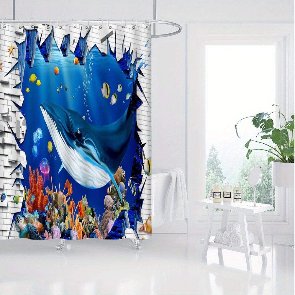 

Ocean Whale Shower Curtain 3D Breakthrough Design Coral Reef Fish Water Resistant Material Vibrant Bathroom Decor W60H190(CM)-1 Pcs