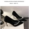 Fashion New Sequined Rhinestone Wedding Shoes Women High-heeled Shoes Black Thin Heels Sexy Pumps Female Bride Footwear Big Size