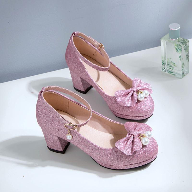 Elegante Prinzessin Lolita Schuhe für Mädchen Niedliche Schleife Rosa Gold Silber Damen Pumps Knöchelriemen Luxus Party Hochzeitsschuhe Weiblich
