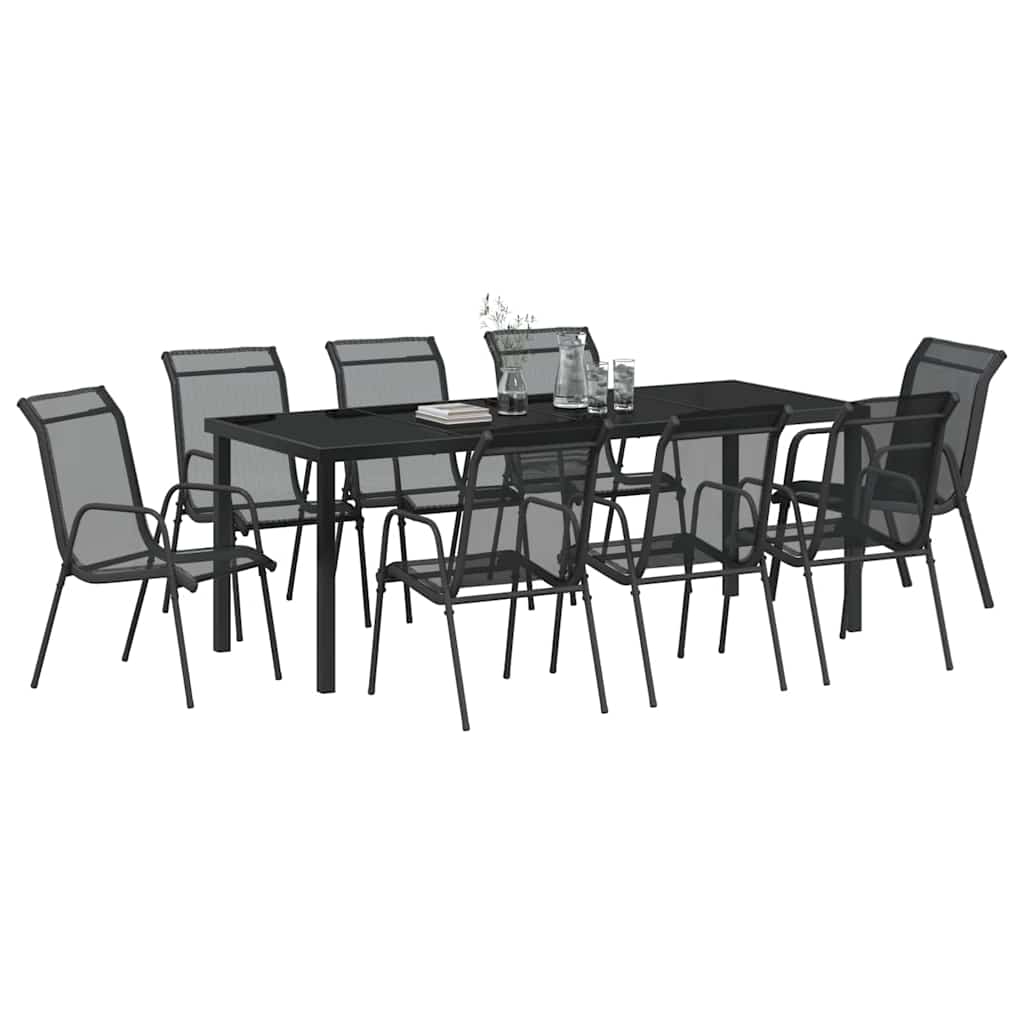 Garden Dining Set 9 Pcs Black Powder Coated Steel