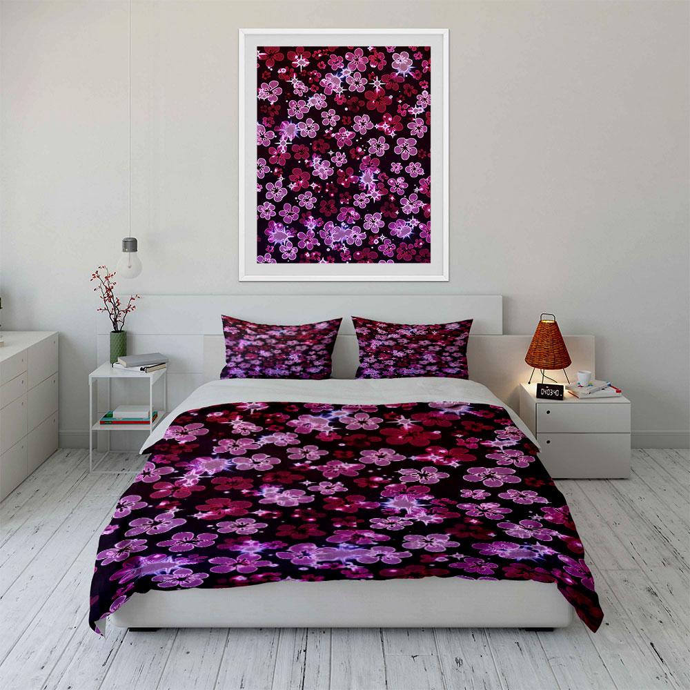 Pink and purple flowers. Bedding sets Duvet cover sets Duvet covers Pillowcases(1 * Duvet Cover 2 * Pillowcases without duvet insert)