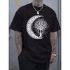 Plus Size Men'S T-Shirt with Tree And Crescent Moon Pattern Comfortable Casual Short-Sleeved T-Shirt for Summer