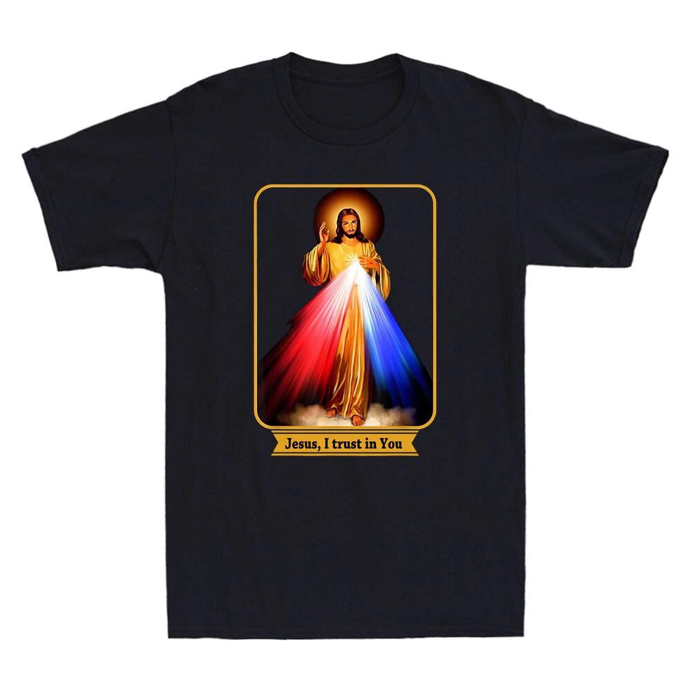 Jesus I Trust In You Divine Mercy Catholic Funny Jesus Meme Quote Men s T-Shirt L