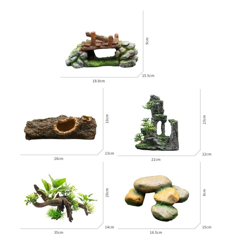 Aquarium Resin Mountain Rock Cave Hideout Decoration Fish for Tank Ornaments Details Landscaping Accessories X3UC