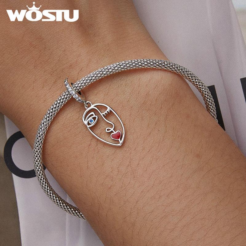 WOSTU 925 Sterling Silver Unique stylish Artistic Face Mask Charms Pendant Fit Original DIY Bracelet Bangle Jewelry Gift