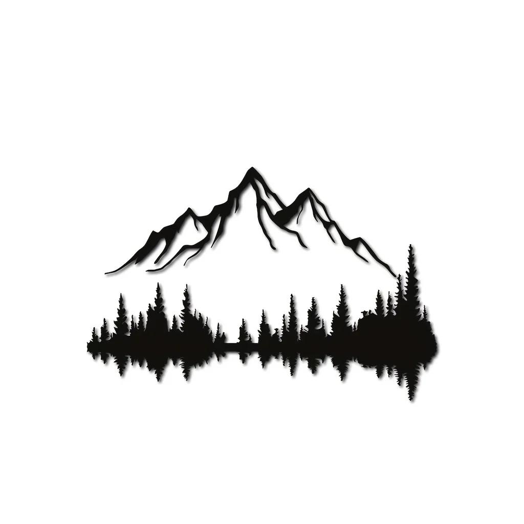 

1 шт. Металлическое настенное искусство «Горы и лес» — Декор для стен «Холмы и деревья» — Декор в природном стиле — Элегантный металлический настенный акцент чёрный