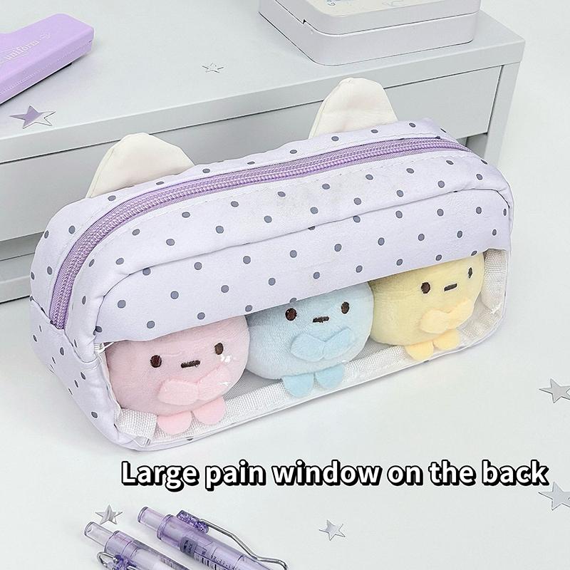Cute Bear Ear Pencil Case With Photo Display Slot For Students School Study Office Stationery Storage