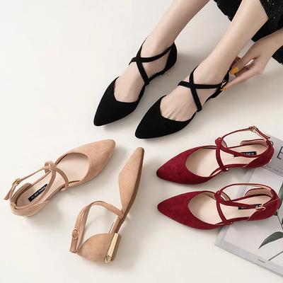 Women Striped Pointed Toe Flats Mary Jane Shoes Female Autumn New Cross Strap Sandals Woman Flat Heels Casual Shoes Plus Size 43