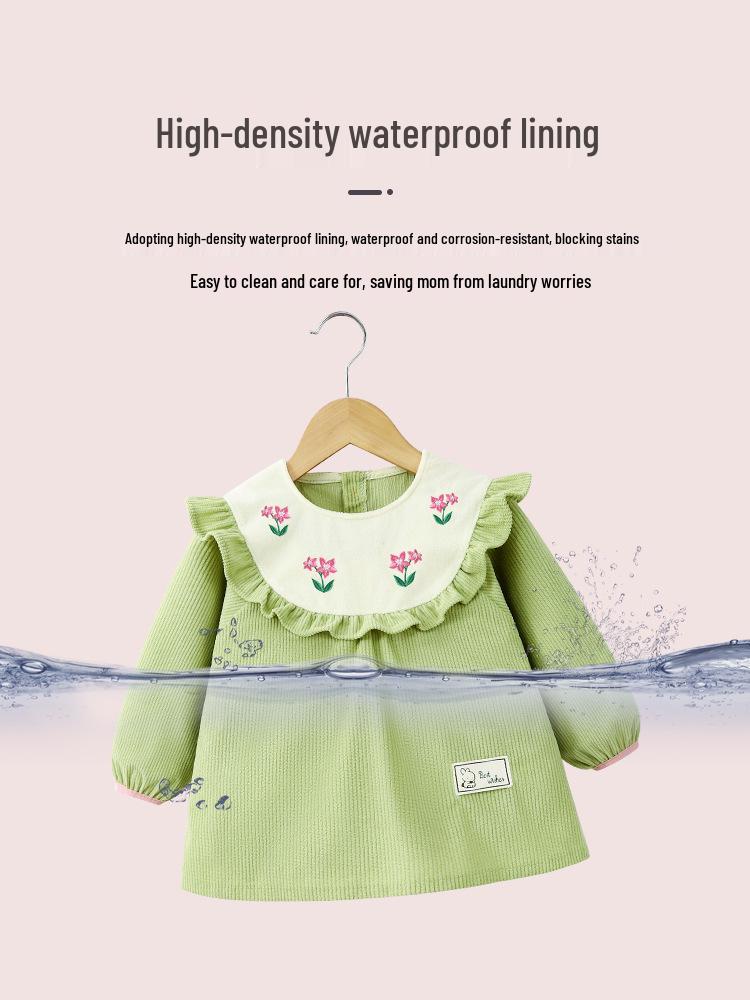 Waterproof Corduroy Smock Bib for Girls - Autumn/Winter Stylish Reversible Design