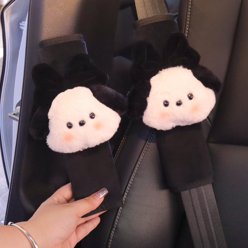 Cute Cartoon Bow Dog Short Car Seatbelt Cover Safety Belt Harness Cushion Shoulder Strap Pad Perfect for Car, Truck, SUV