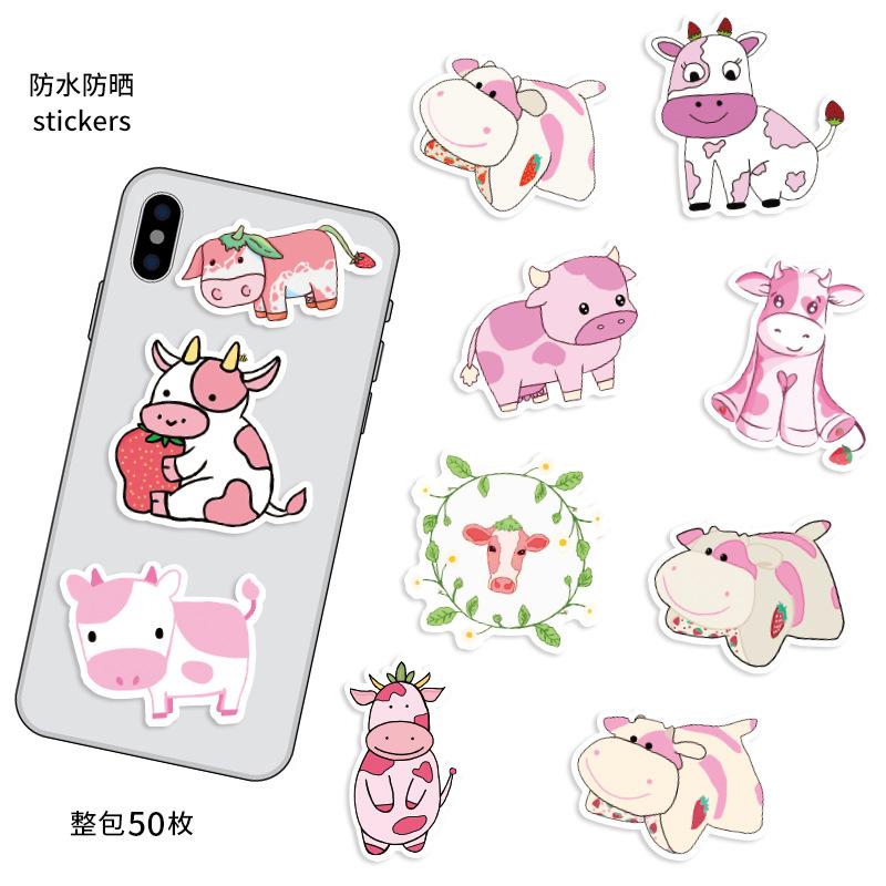 50 naklejek zodiaku krowa słodkie kreskówki truskawka krowa wyrażenie naklejki papeterii kubek wody notatnik wodoodporna dekoracja naklejka
