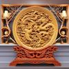 Wood Carving Dragon and Phoenix Round Carving Art Statue Mascot High Quality Home Room, Office Decoration Accessories