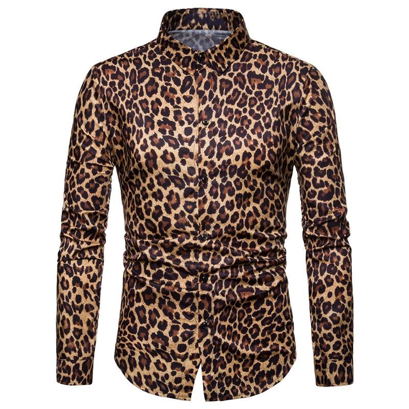 

Men s Spring/Fall Leopard Print Long-Sleeve Shirt Casual, Breathable, Unique Style XS