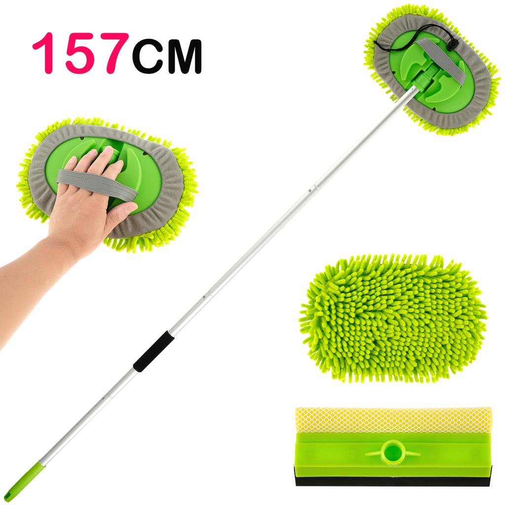 2Pcs 62" Car Cleaning Brush Mop Kit 180° Rotating Adjustable Scratch-Free Microfibre Car Wash Mop with Replaceable Sponge Head