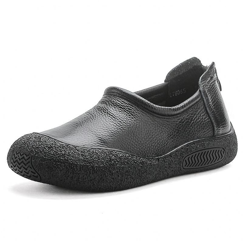 Autumn new first-layer cowhide round head foot cover leather soft-soled single shoes casual women's shoes middle-aged mother shoes