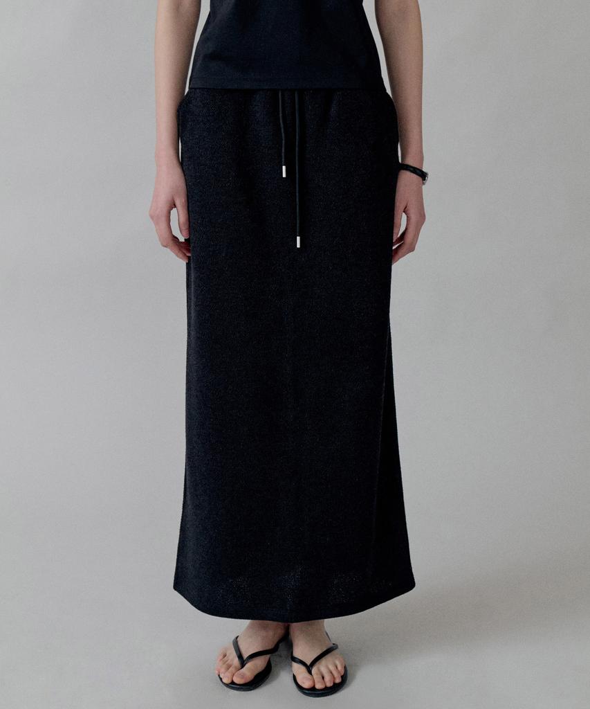 Step Around Pile Jersey Maxi Straight Skirt_Black