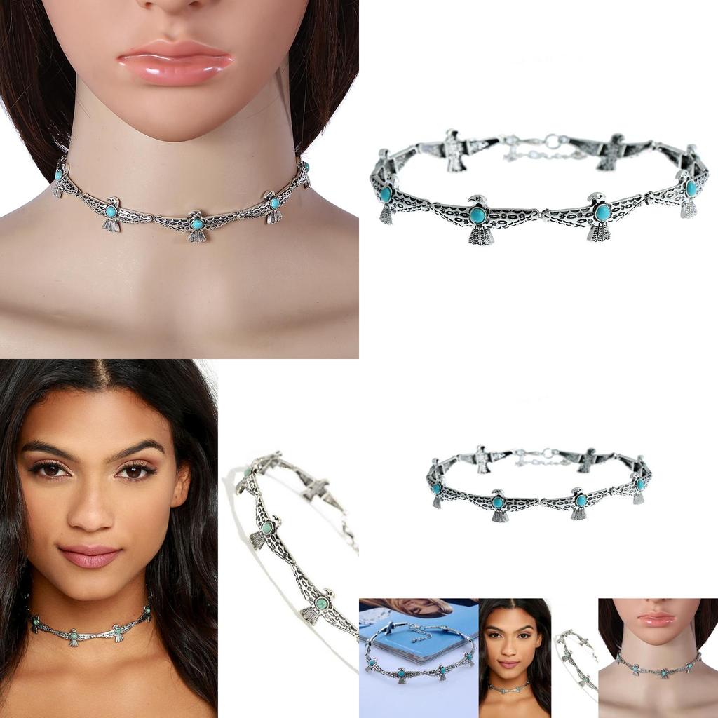 European Style Alloy Collar Chain With Bird Design Artificial Turquoise Decor For Fashion Enthusiasts