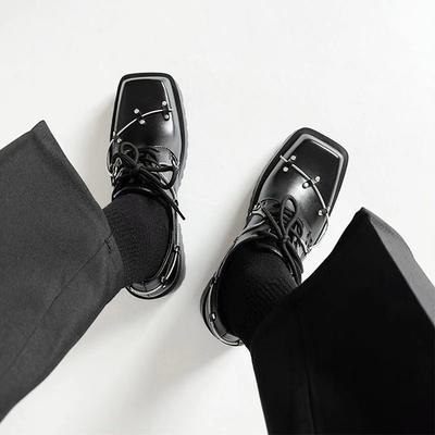 Square Toe Platform Black Derby Shoes Women/men 2025 New Autumn Winter Lace-Up Wedges Thick-Soled Height-Enhancing Shoes