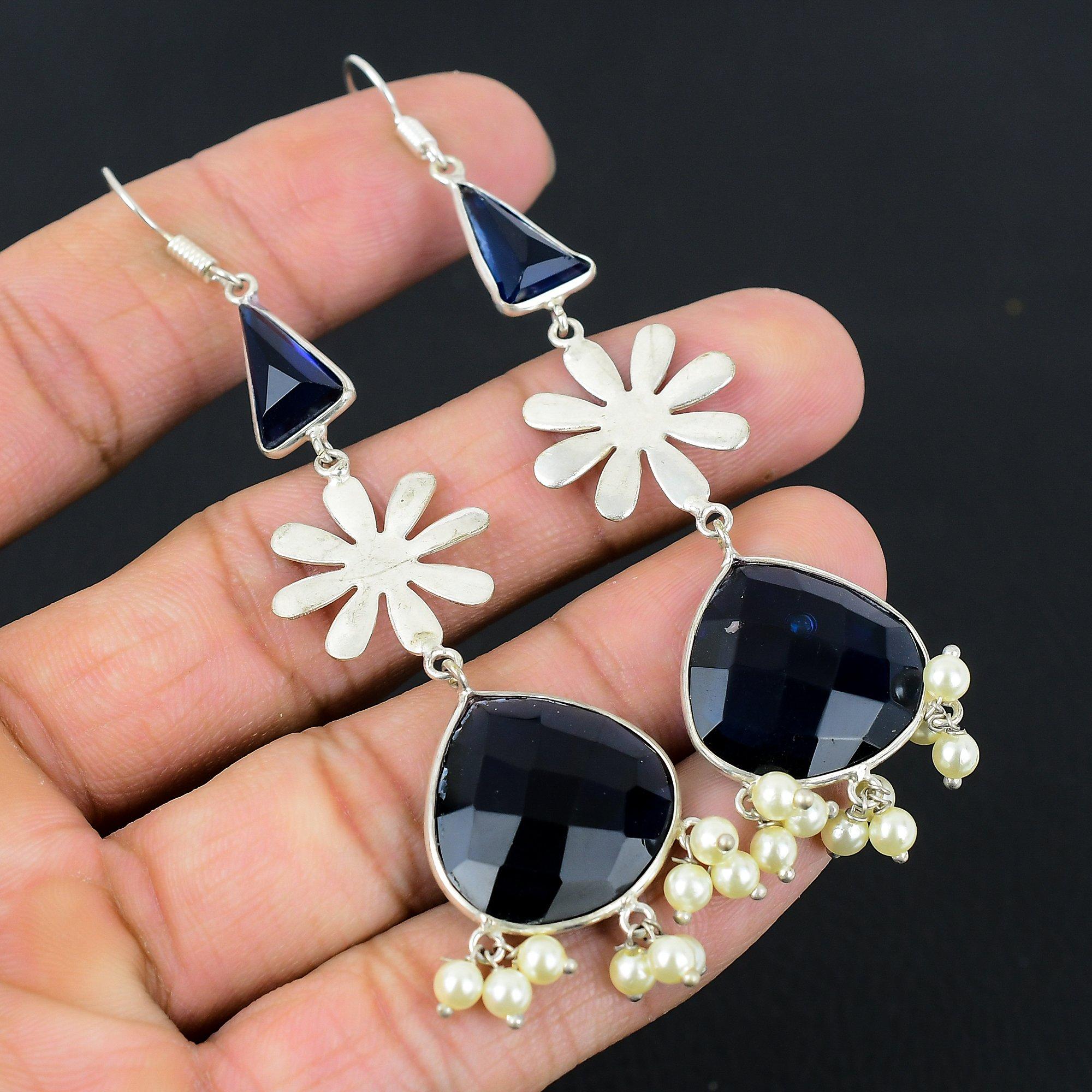 

Natural London Blue Topaz 925 Sterling Silver Dangle Drop Birthday Wife Earrings