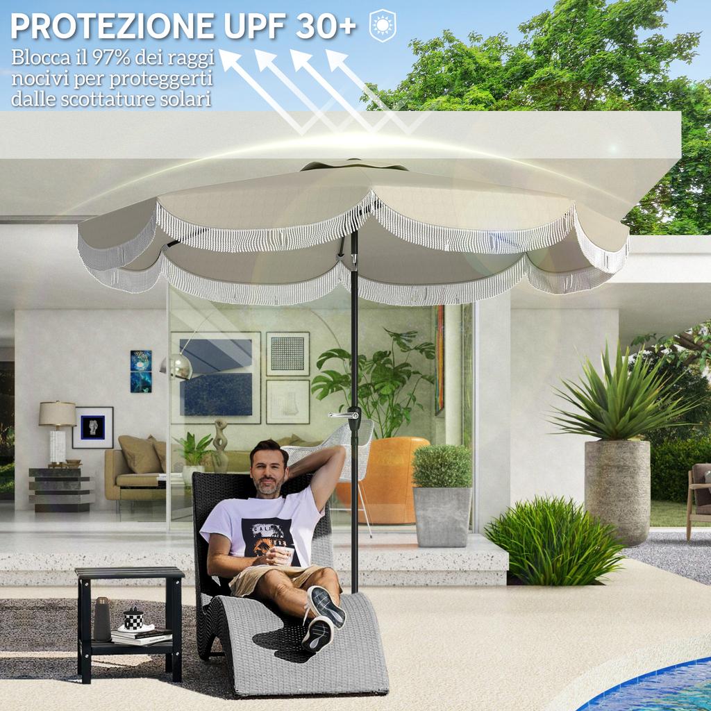 Ombrellone da Giardino Rotondo 2,7x2,4 m con Manovella, in Metallo e Poliestere, Grigio Chiaro