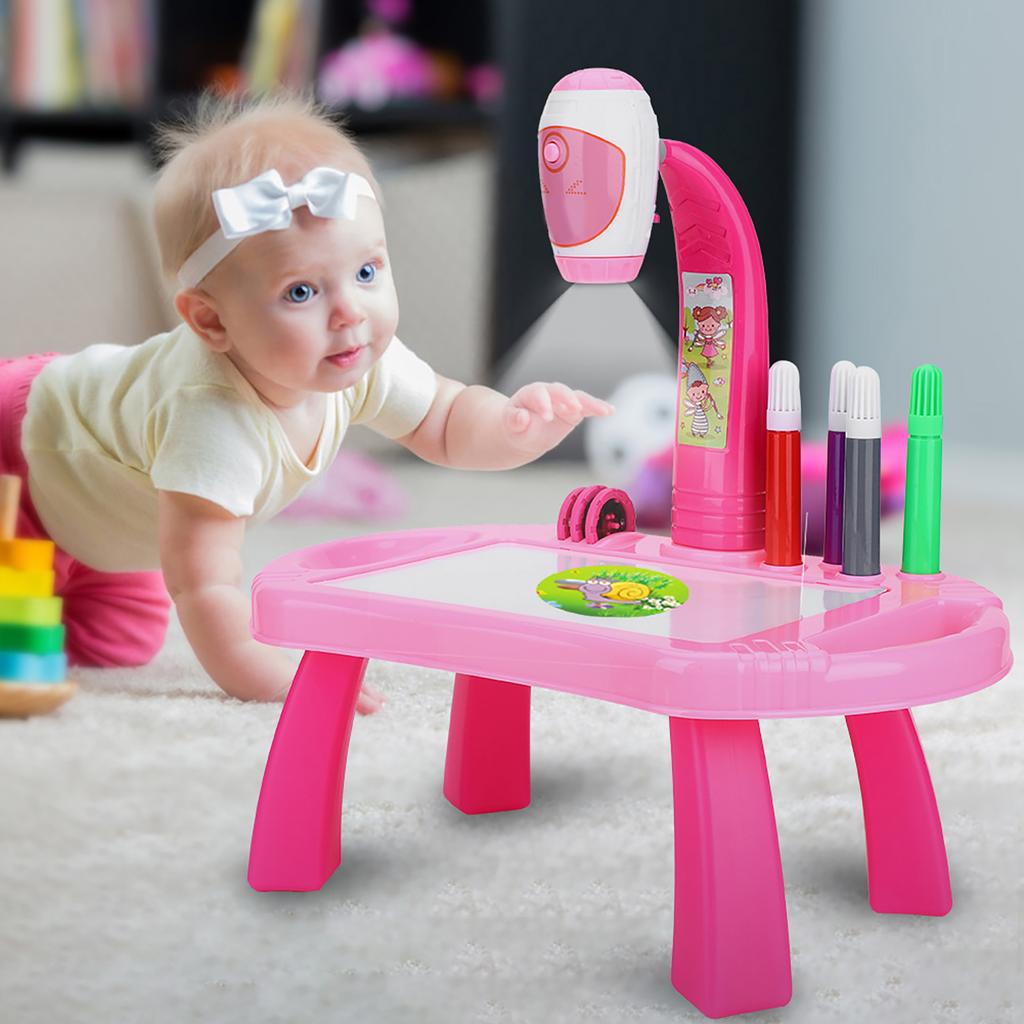 Educational Drawing Toys Set Painting Toy Projector Desk Tablet Learning Toy Tool Gift (Pink)