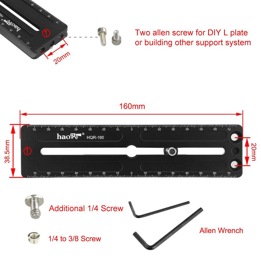 Haoge 160mm Long Extender Rail Slide Plate for Camera Tripod Ball Head Clamps RRS Benro Arca Swiss Sunwayfoto HQR-160 Multi-purpose Quick-Release
