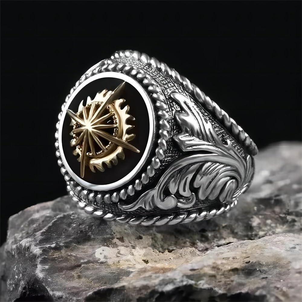 European and American Rings Men's Hip-hop Retro Domineering Light Ring Single Ring