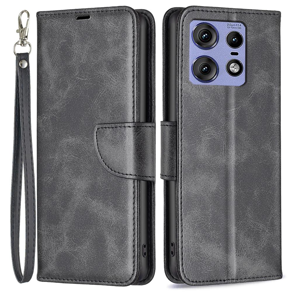 For Motorola Edge 50 Pro 5G Case Stand View Folio Flip Leather Phone Cover with Wrist Strap
