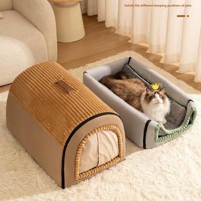 All-Season Cat House Enclosed Winter Warm Dog Bed Removable Cozy Pet Tent Velvet Security Animal Shelter Portable Pet Cabin