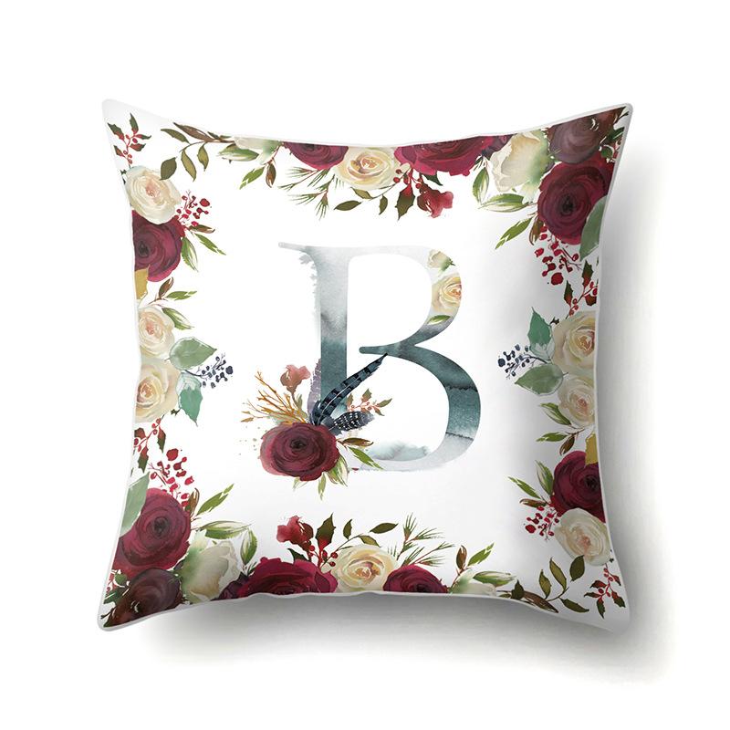 Polyester Pillowcase American Retro Flower Plant 26 English Letter Cushion Cover Car Pillowcase