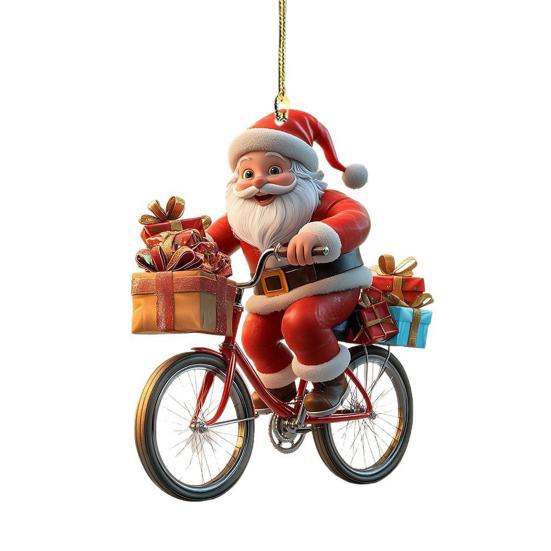 

Акриловые елочные украшения Санта-Клаус 2D плоский Санта на велосипеде Подвесные украшения Забавный Санта с подарочной коробкой Украшение для дома Декор для елки A