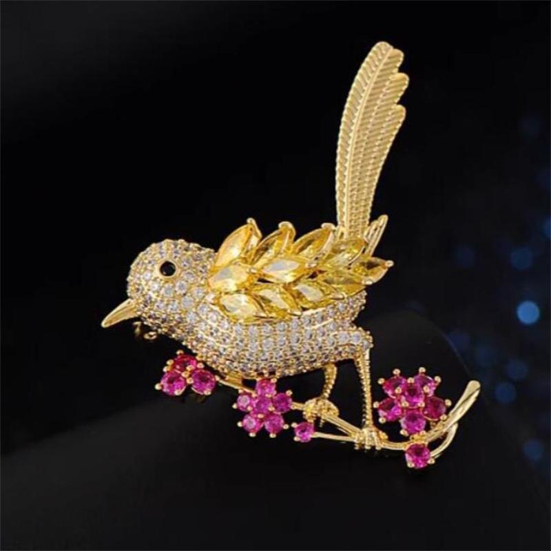 Fashion Rhinestone Lucky Magpie Bird Brooches For Women Clothing Coat Jewelry Accessories Gifts